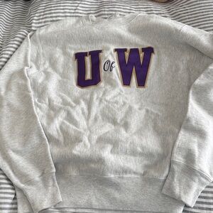Gray UW Sweatshirt with Varsity Purple Letters